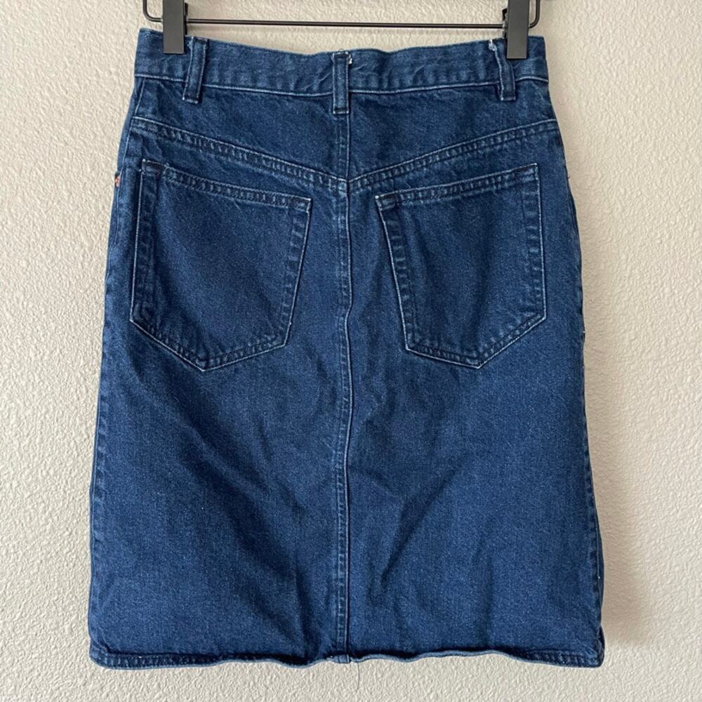Asos Full Button Front Straight Cotton Blue Denim Jean Pockets Womens Skirt 4 - Picture 3 of 4